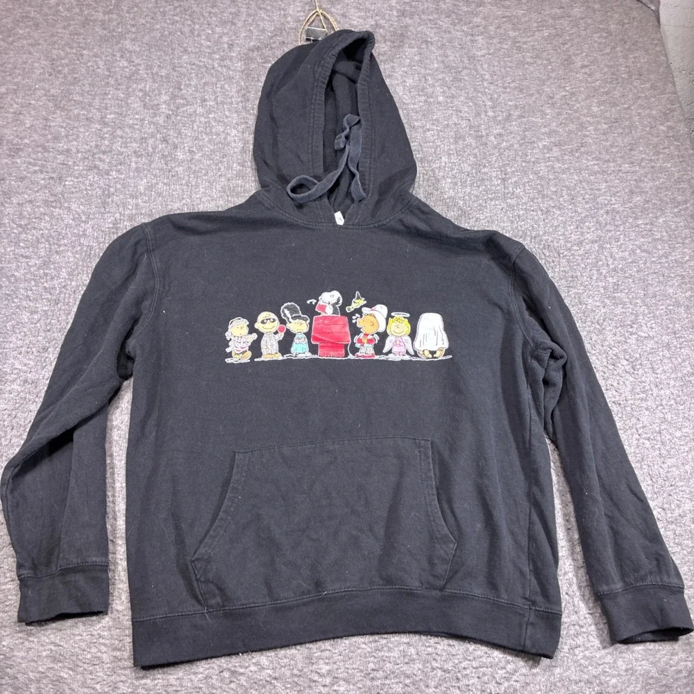 Vintage Peanuts Hoodie Kids XL Black Halloween Snoopy Charlie Brown